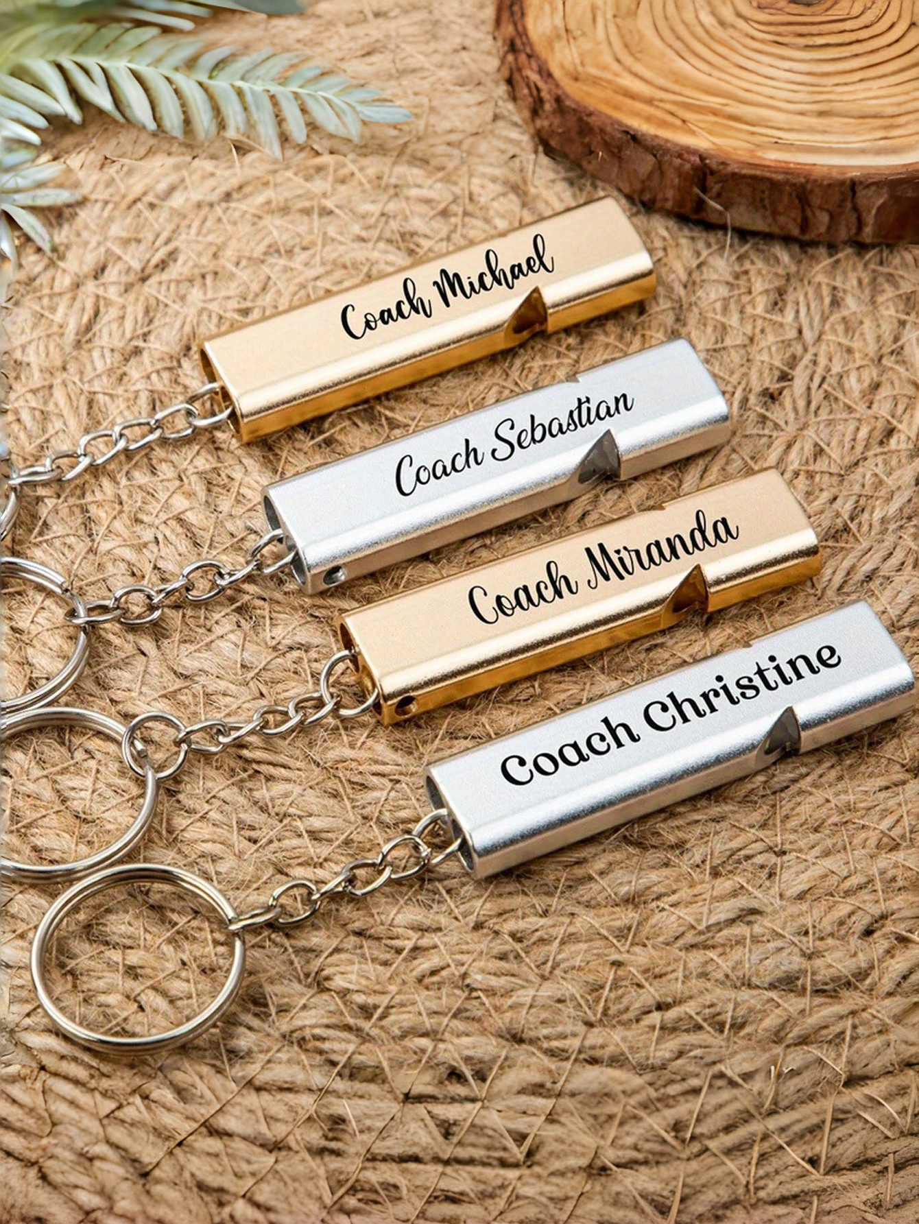 Customized Personalized Stainless Steel Whistle Keychain Customized Text Coach Whistle Durable Outdoor Whistle